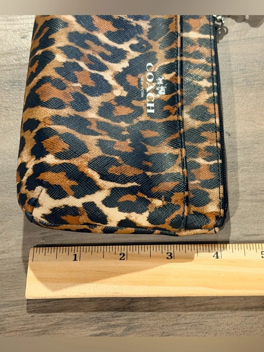 Coach Ocelot Leopard Print Wristlet with Front Pocket - Silver Tone